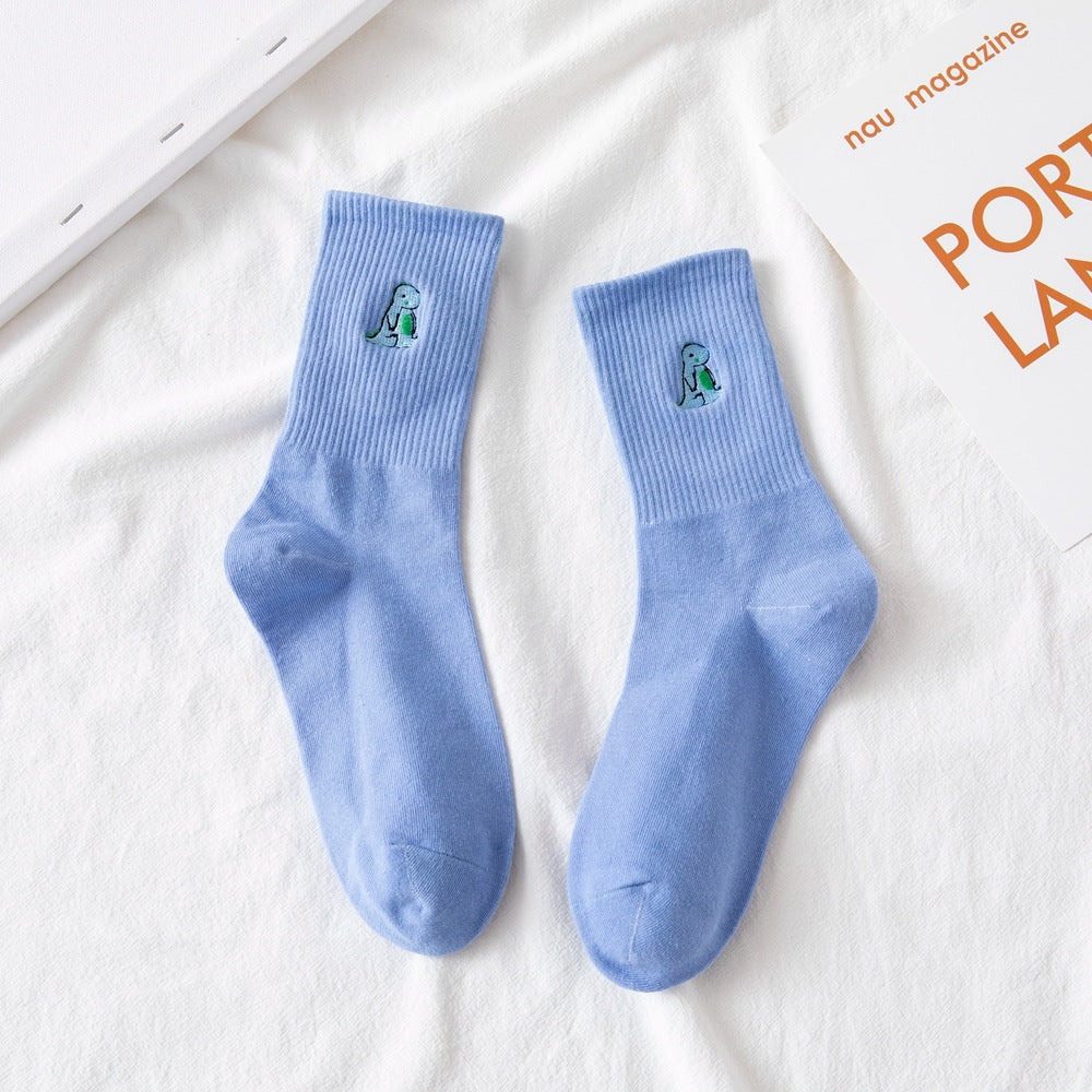Women's Fashion Cartoon Embroidered Mid Tube Socks