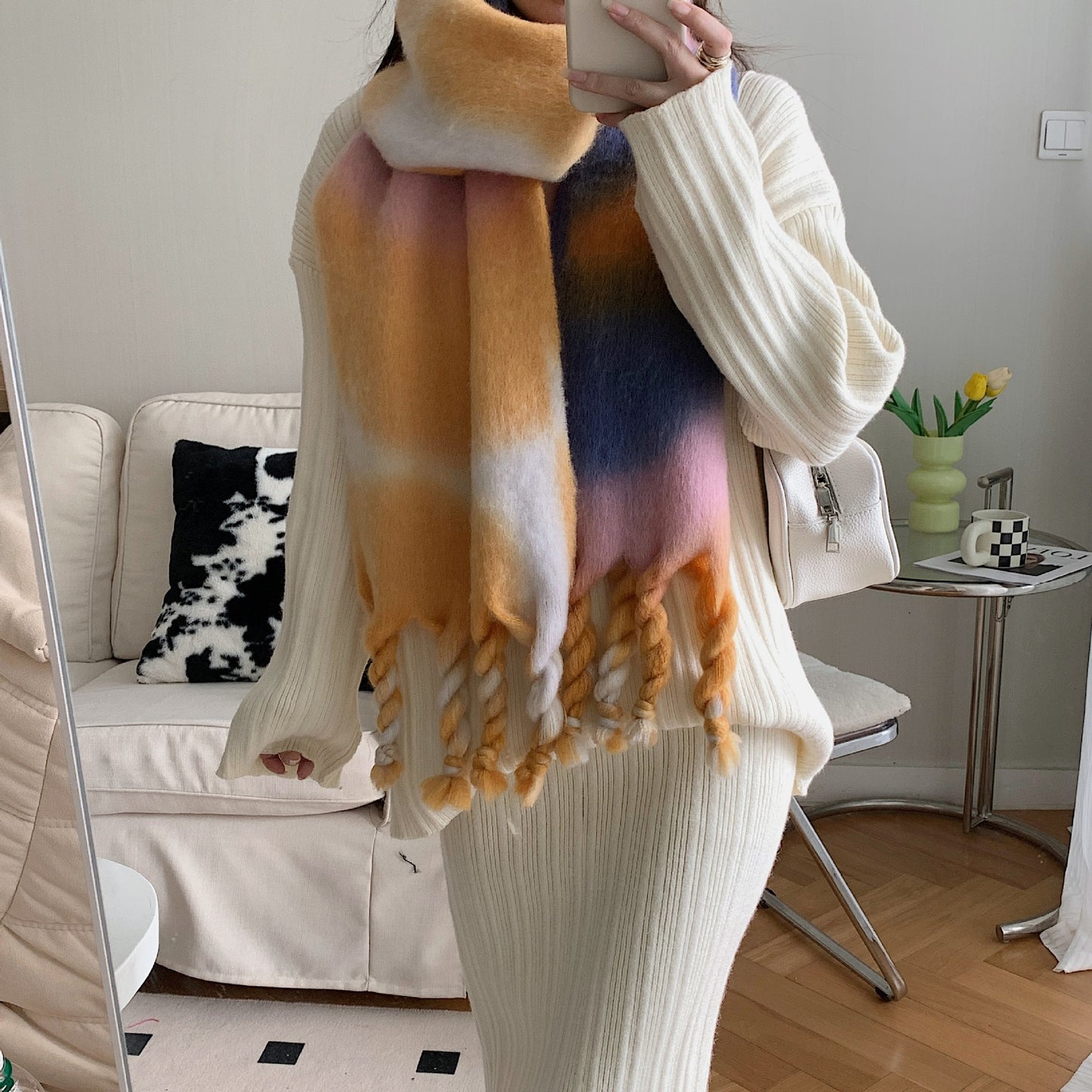 Sweet Girl's Cashmere Scarf Knotted Tassel Shawl