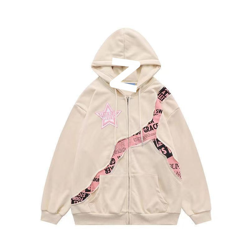 Letter Printed Patchwork Cardigan Sweater For Women