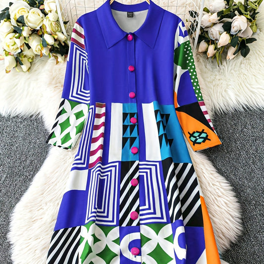 Women's Pleated Bohemian Shirt Dress