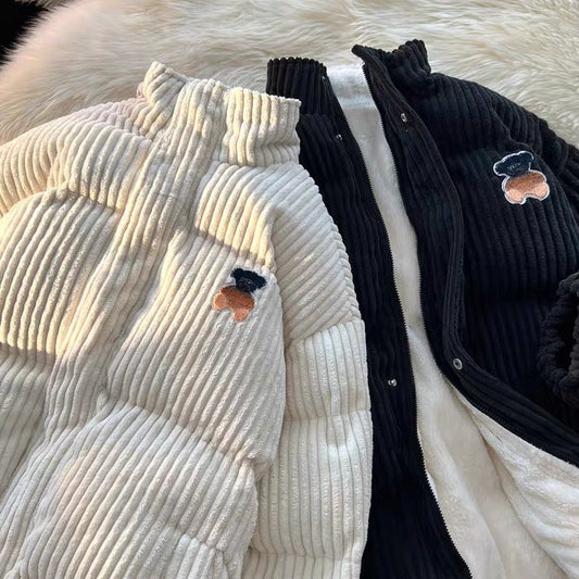 Corduroy Cotton-padded Coat Men's And Women's Embroidered Thickened Velvet Velvet Lining Cotton-padded Coat