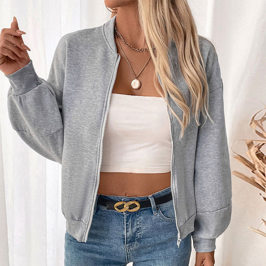 Women's Short Cardigan Solid Color Hoodie Coat