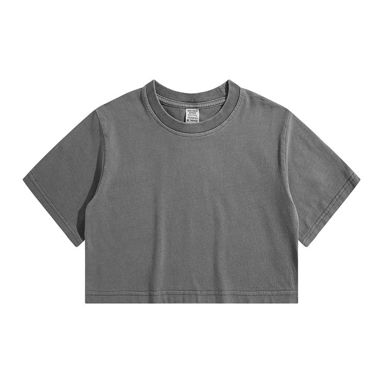 High Waist Cropped T Shirt With Navel Design