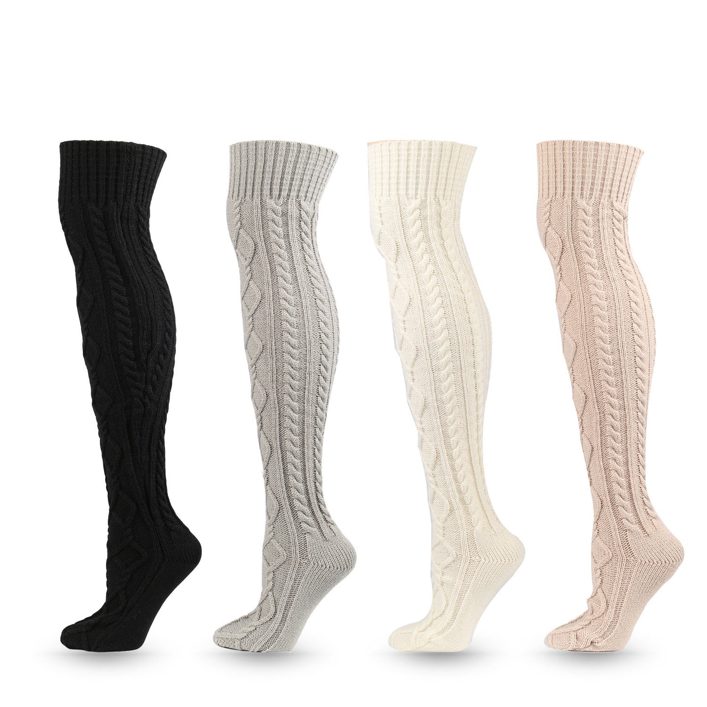 Warm Solid Color Knitted Jacquard Stockings