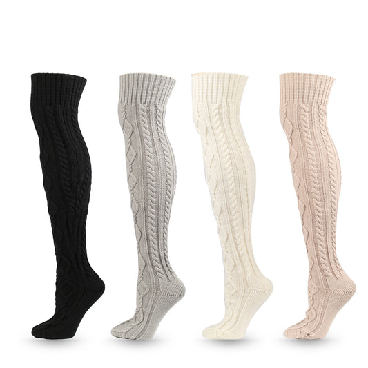 Warm Solid Color Knitted Jacquard Stockings