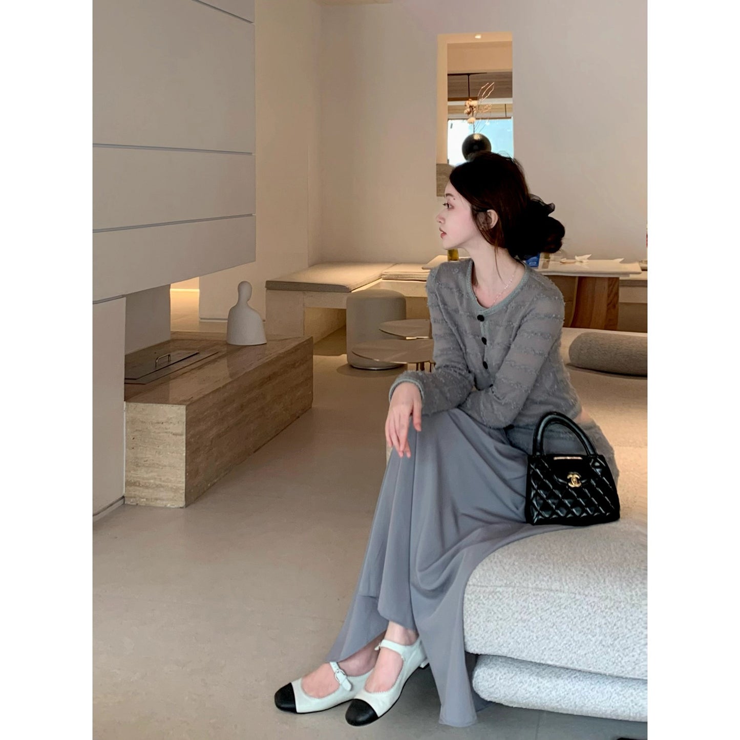 Women's Long Sleeve High Waist Long Dress Set