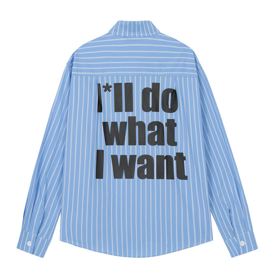 Vertical Striped Letter Print Long Sleeve Shirt