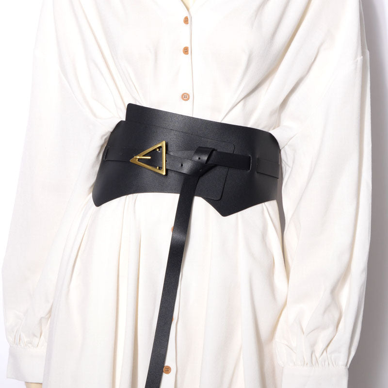 Faux Leather PU Women's Waist Belt Faux Leather Triangle Buckle Wide Girdle