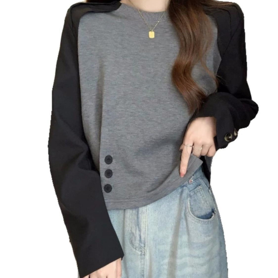 Slankende og mavedækkende design Niche Fashion Langærmet T-shirt