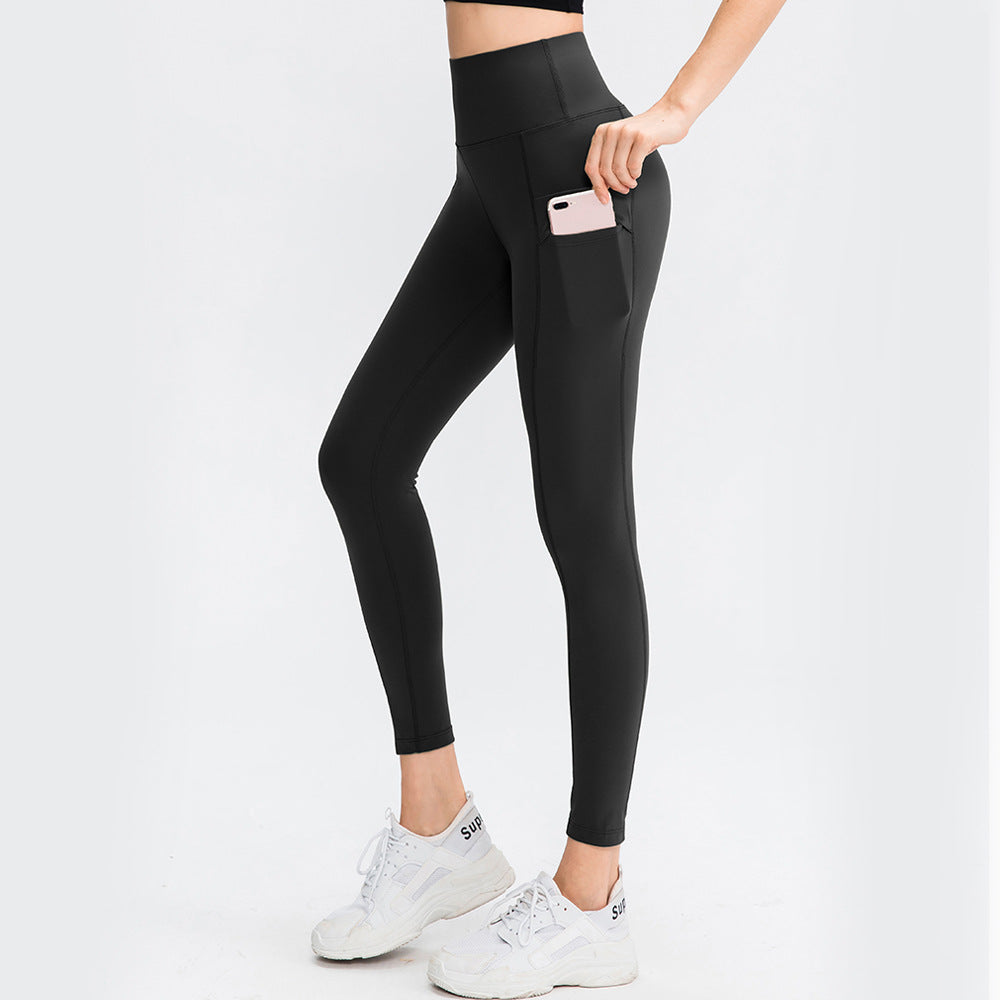Double-sided Sanding Nude Feel Yoga Pants Pocket High Waist Hip Lift Fitness Elastic Pants