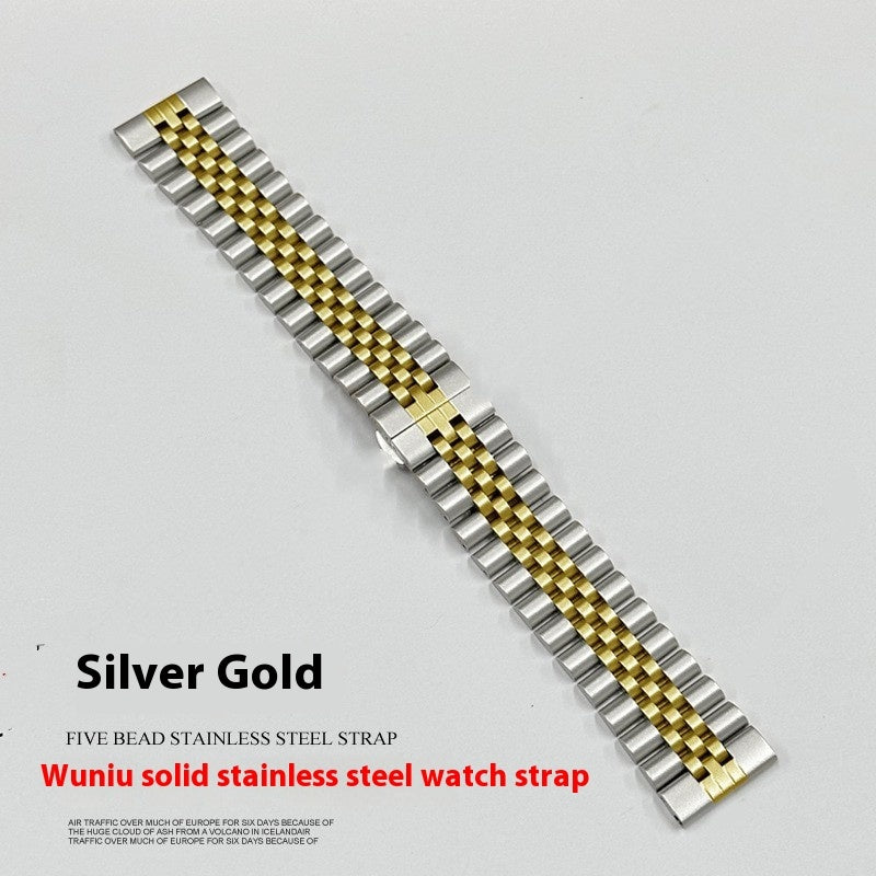 Five-bead Cow Ring Solid Stainless Steel Strap