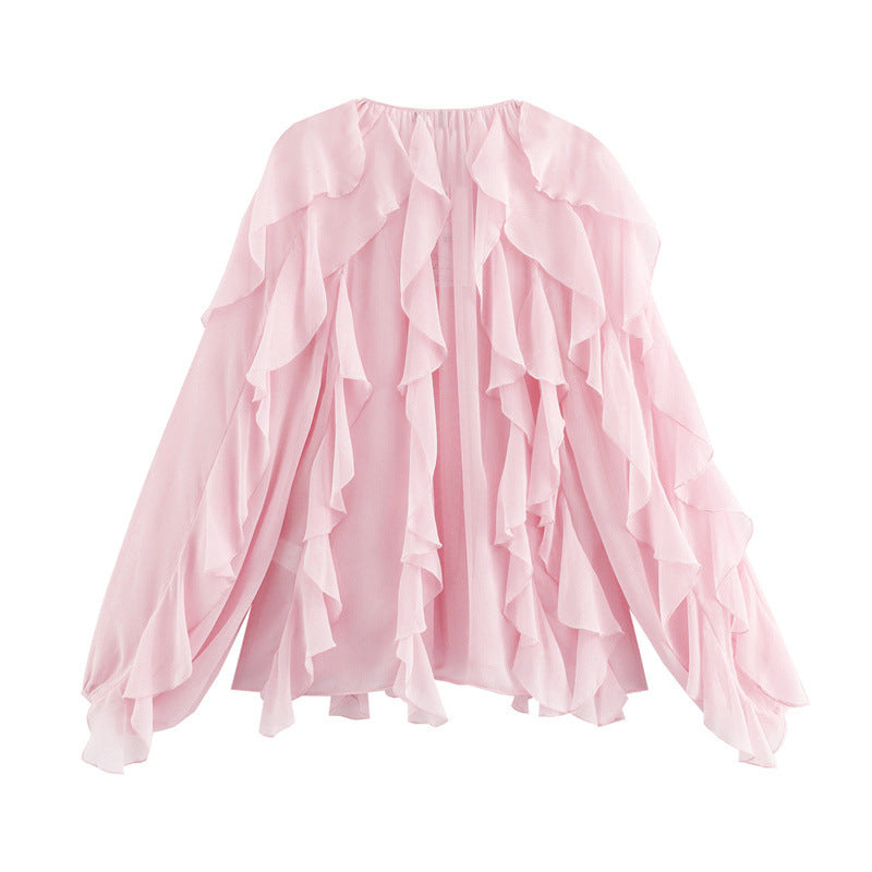 Women's Laminated Fashion V-neck Long Sleeve Shirt