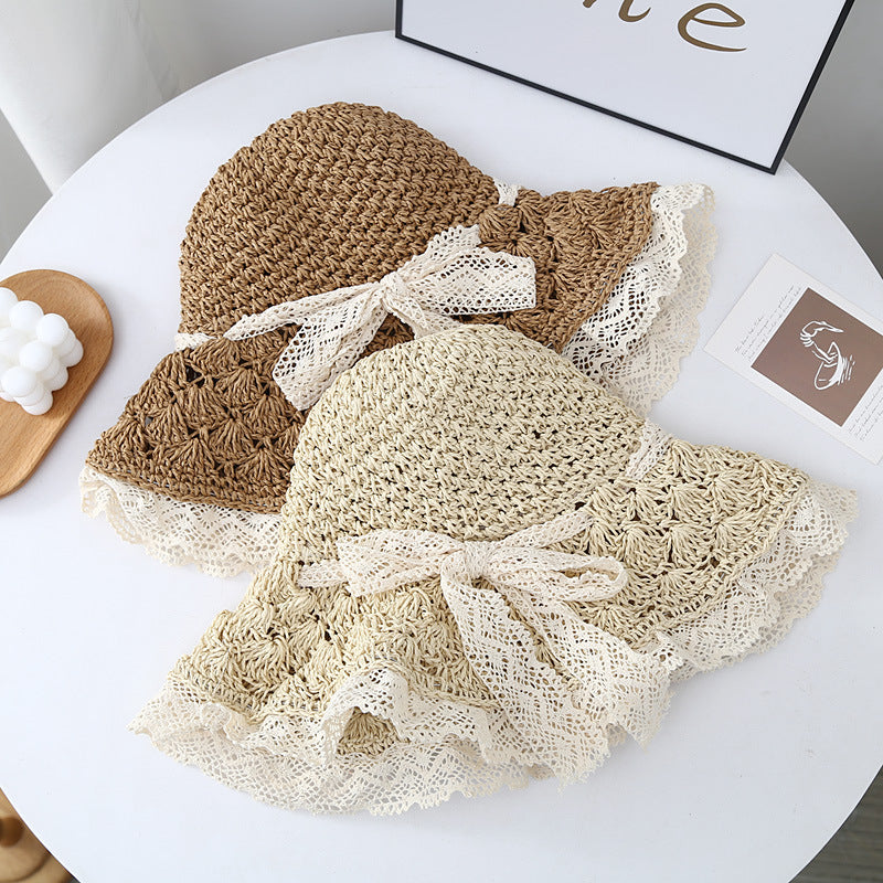 Women's Big Brim Beach Lace Strap Bow Hat