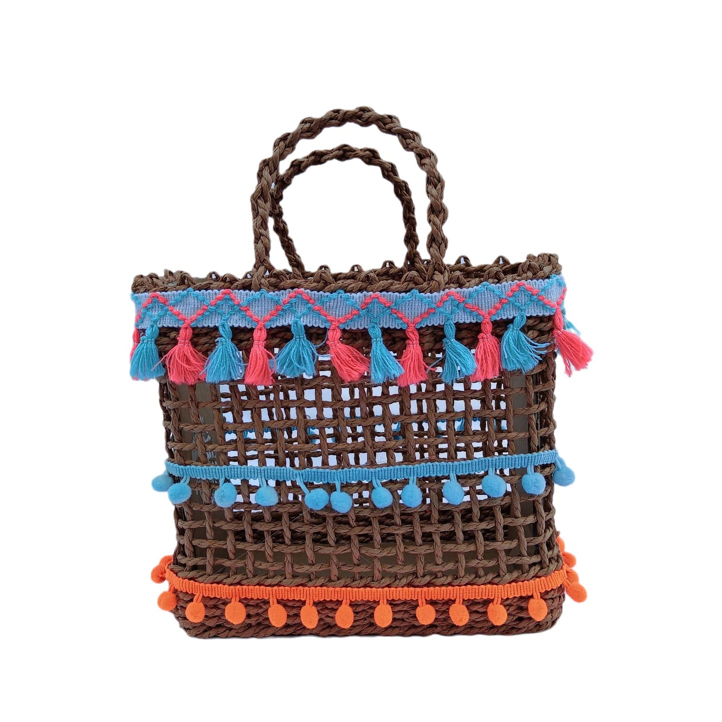Hollow Out Straw Bag Ethnic Style Grid Woven Bag