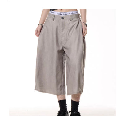 American Retro Design Cropped Straight-leg Casual Pants