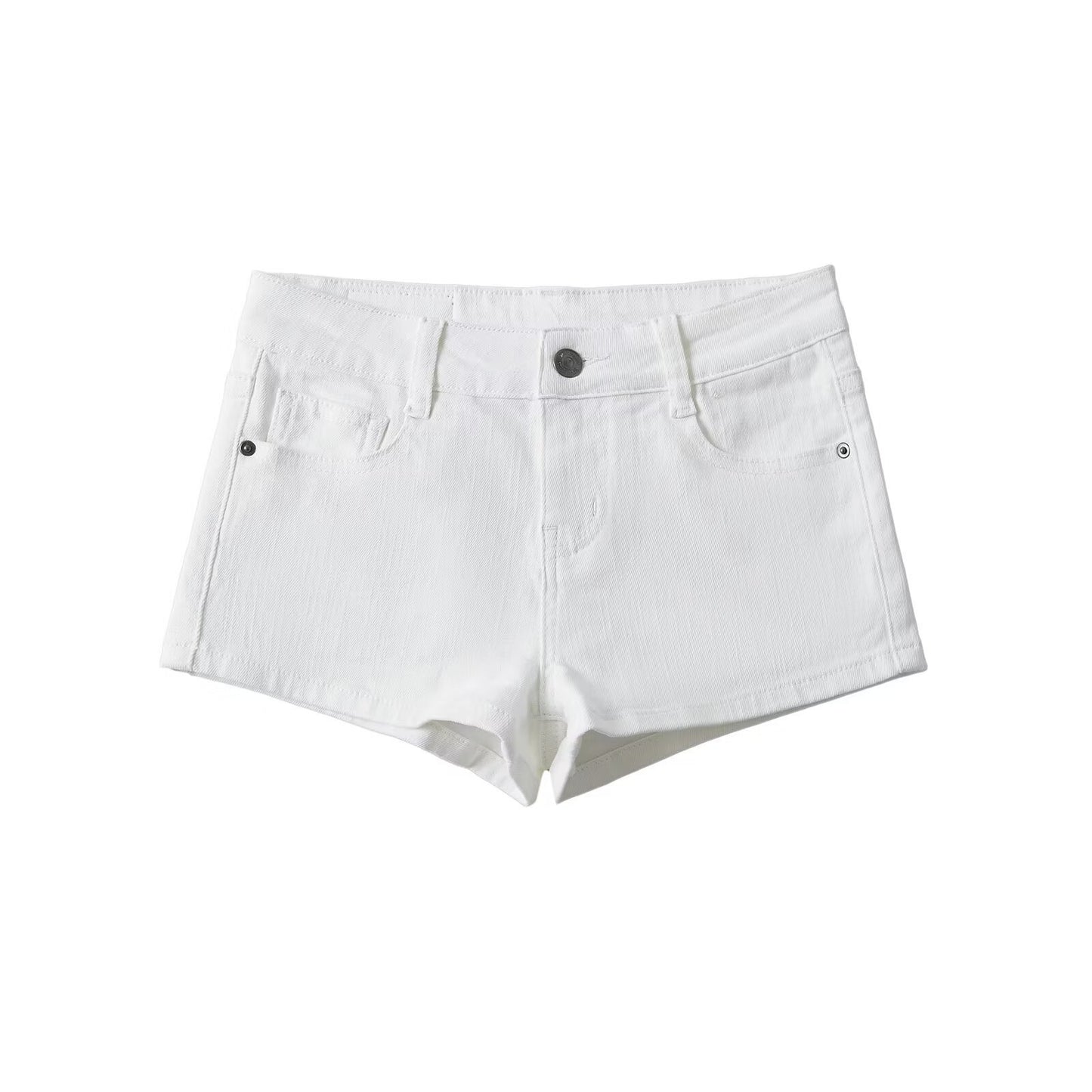 Lavtaljede denimshorts, skinny, stretchy, slankende