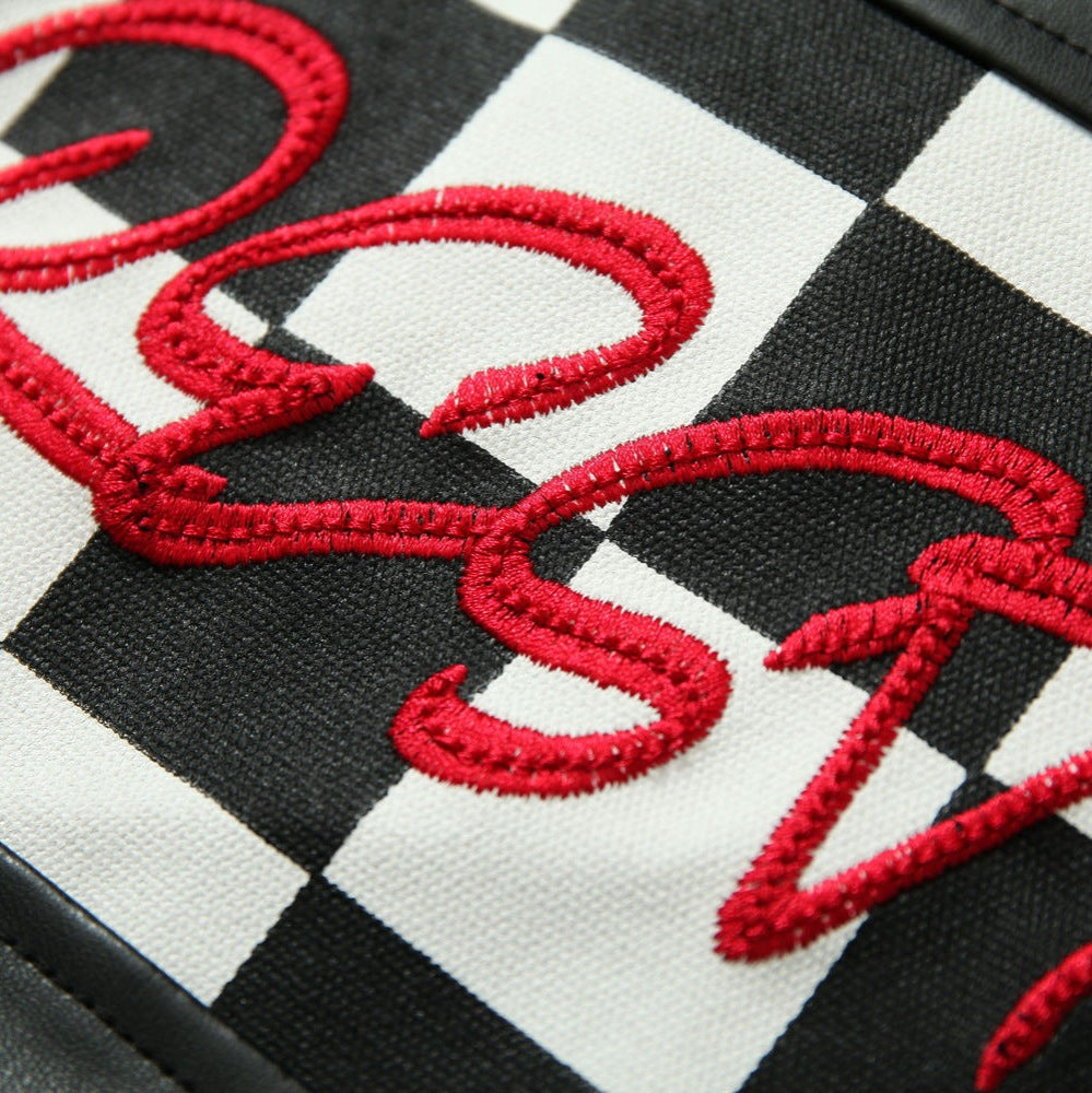 American Retro Plaid Short Stitching Leather Jacket