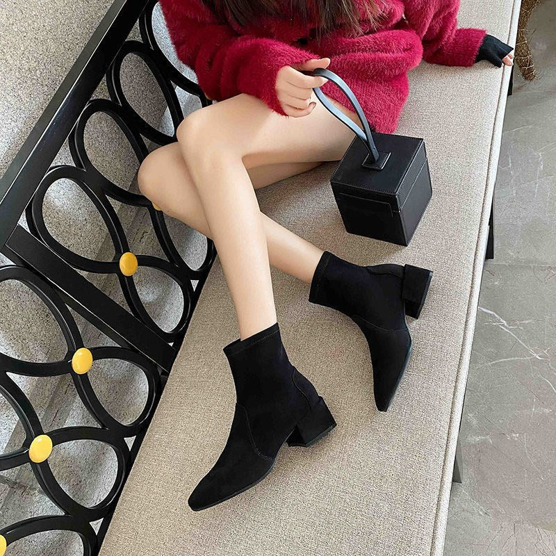 Spring And Autumn Single Shoes Thick Heel Short Boots Autumn And Winter New Wild Martin Boots