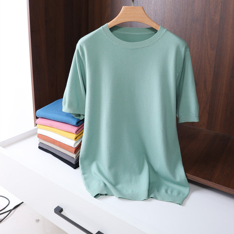 Men's Round Neck Pullover Thin Knitwear Short Sleeve Top