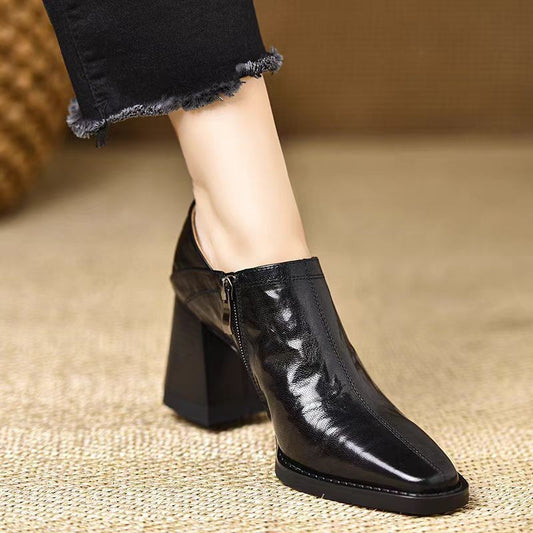 Chunky Heel Side Zip Women's High Heels
