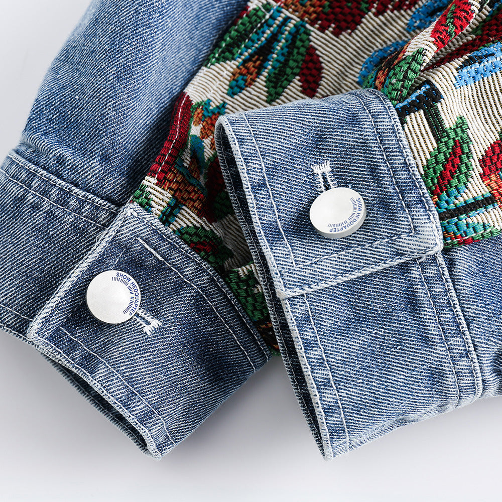 Stitching Embroidery Frayed Hem Denim Jacket Men