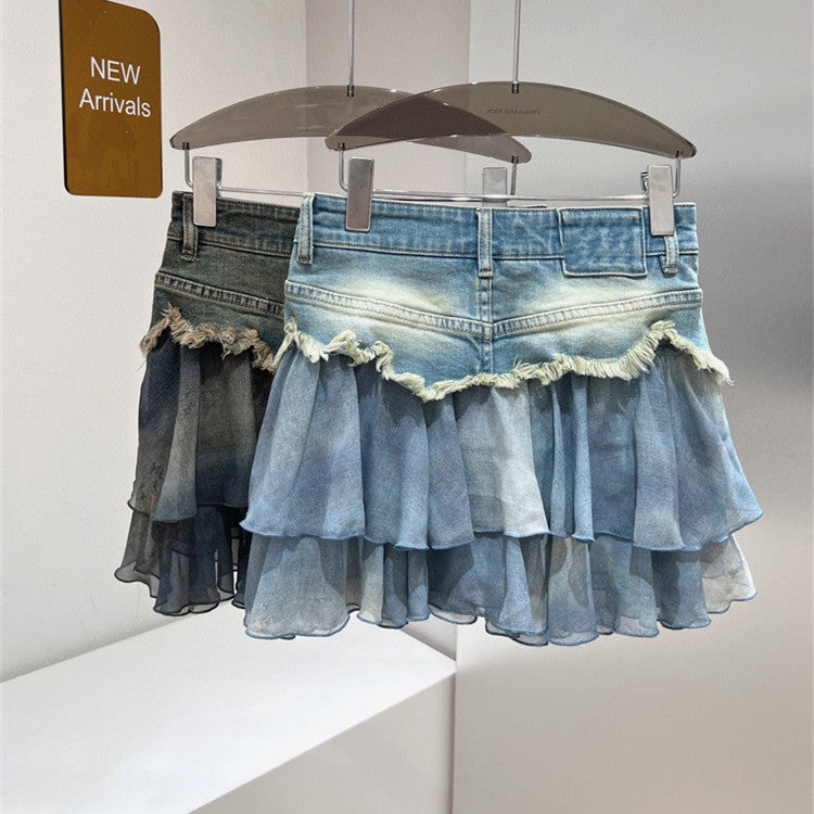 Stitching Denim A- Line Overall Dress Slimming