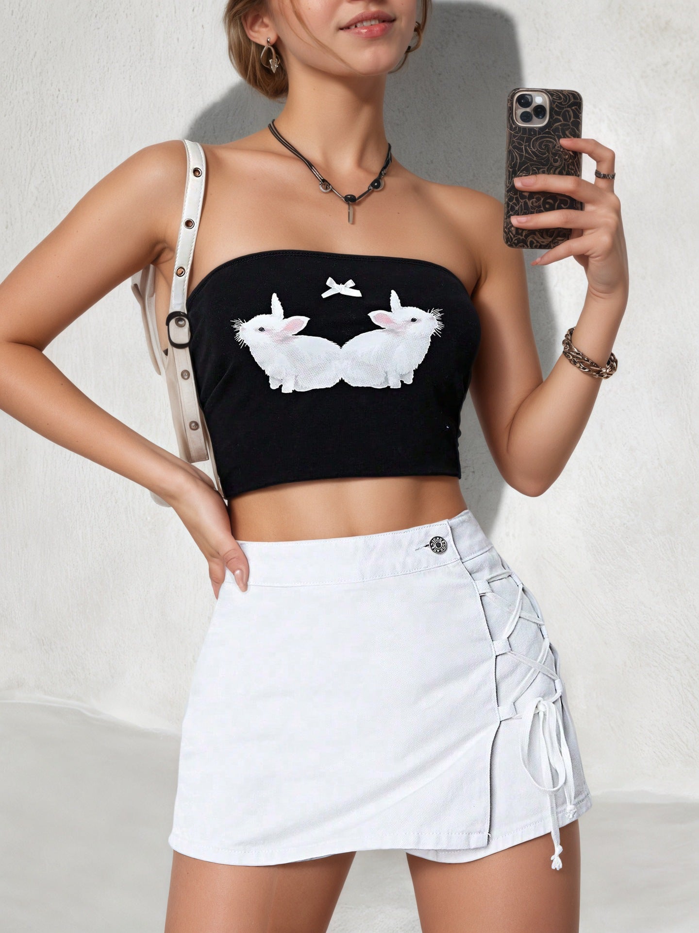 Womens Distressed Vintage Denim Skirt