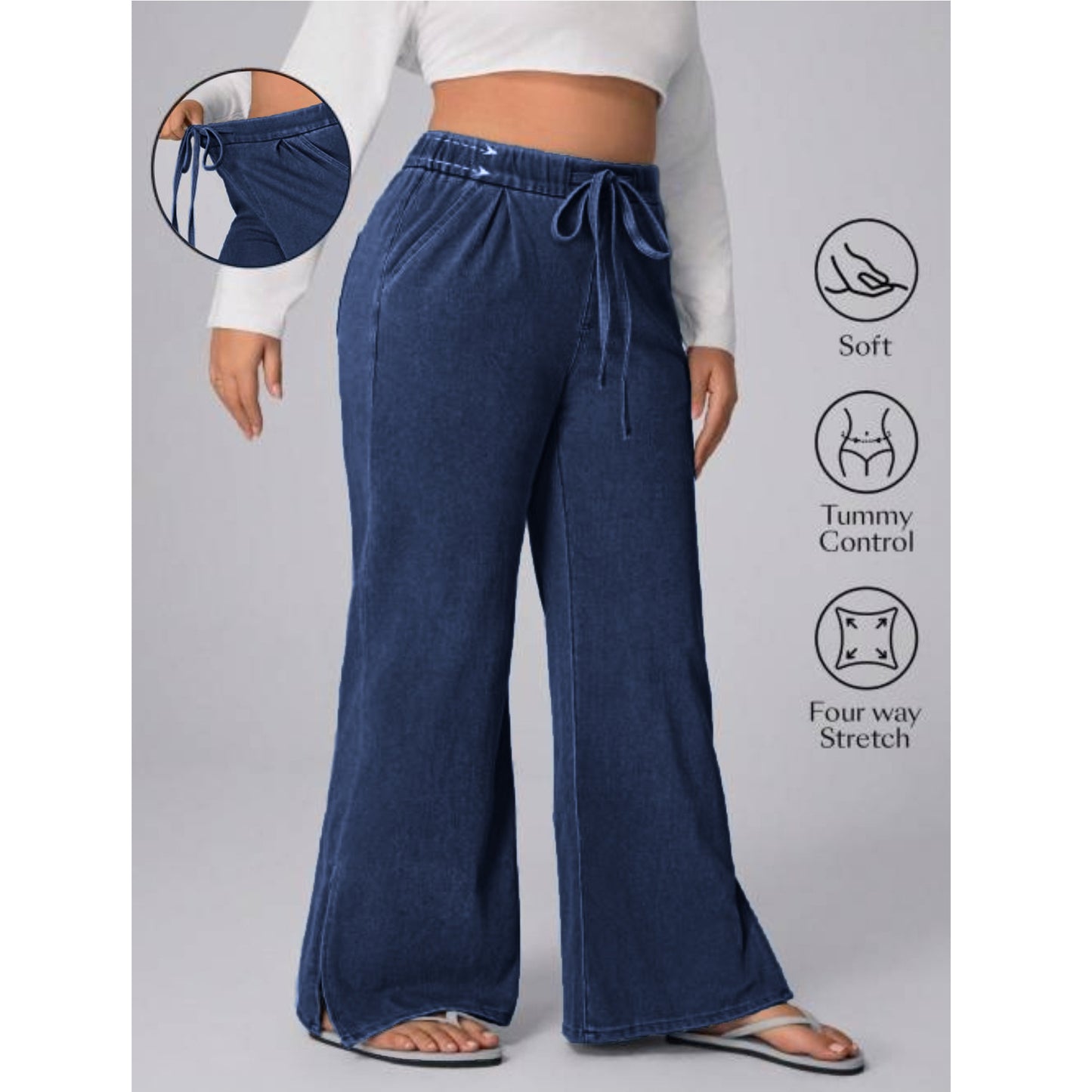 Women's Plus Size Drawstring Casual Loose Wide Leg Jeans