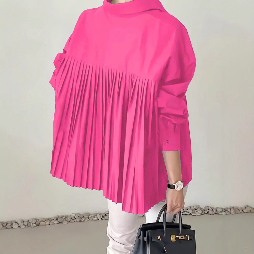 Loose Ruffled Asymmetrical Niche Blouse With Flared Hem