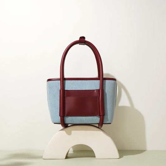 Toplag i okselæder med denimstof, grøntsagskurvetaske, niche, sammensat, enkelt skulder, crossbody