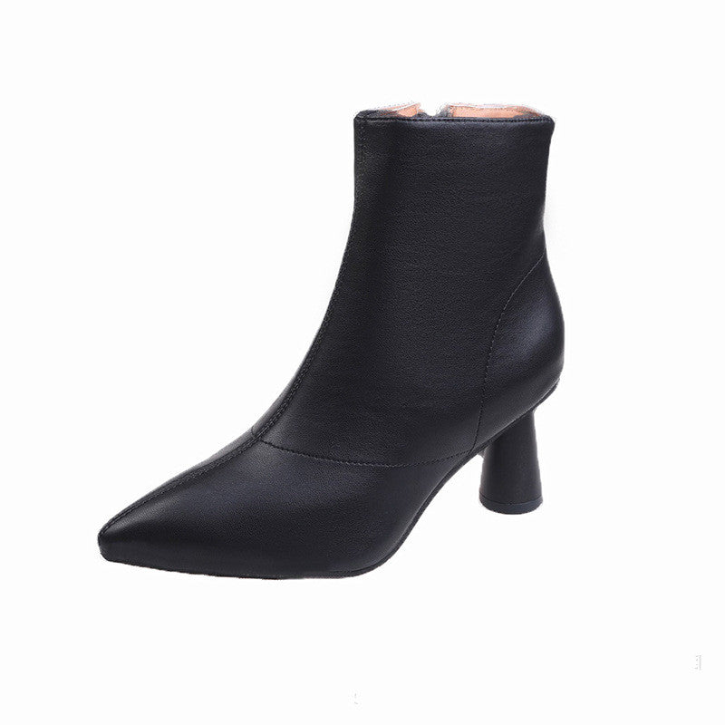 Women's All Match Chunky Heel Ankle Boots Pointed Toe High Heel