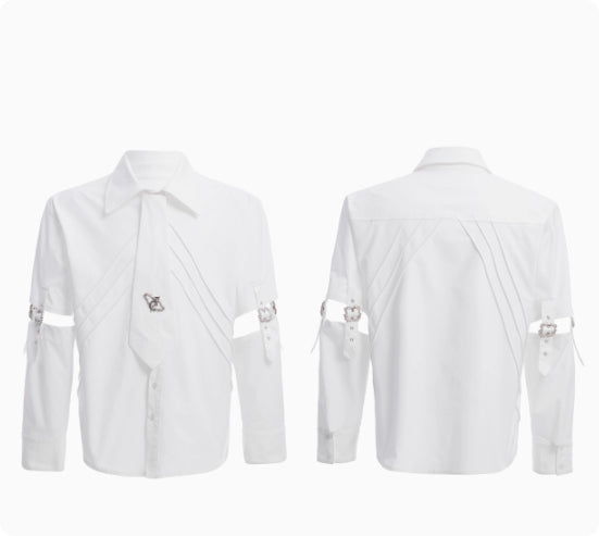 Deconstructing Lace-up Cutout Stitching Design White Shirt