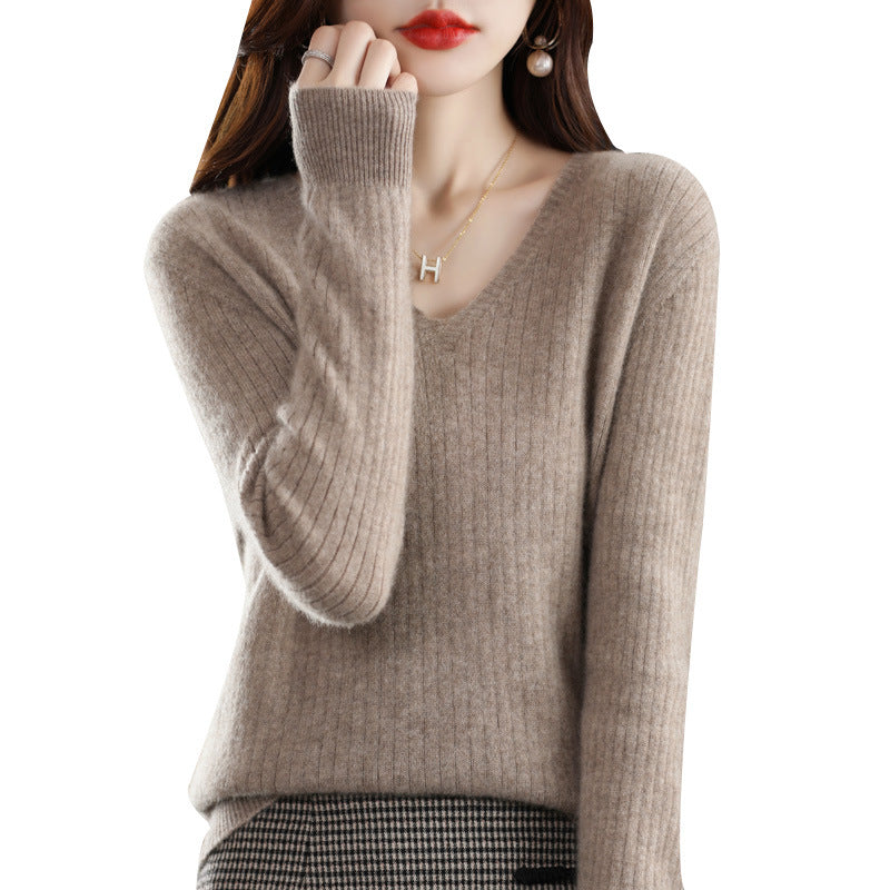 Women's Knitwear V-neck Pullover Base Drawstring Plus Size Short Sweater