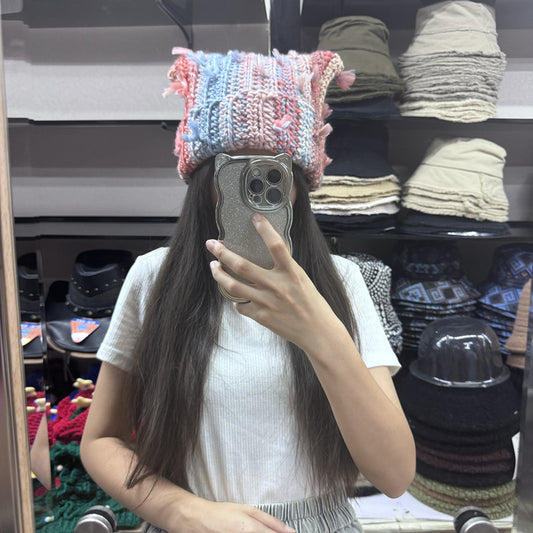 Women's Cute Contrasting Color Tassel Wool Hat