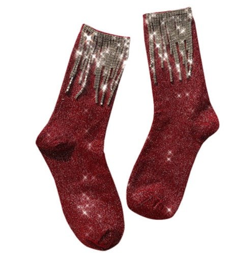 Ladies Fashion Diamond Fringe Bootie Socks
