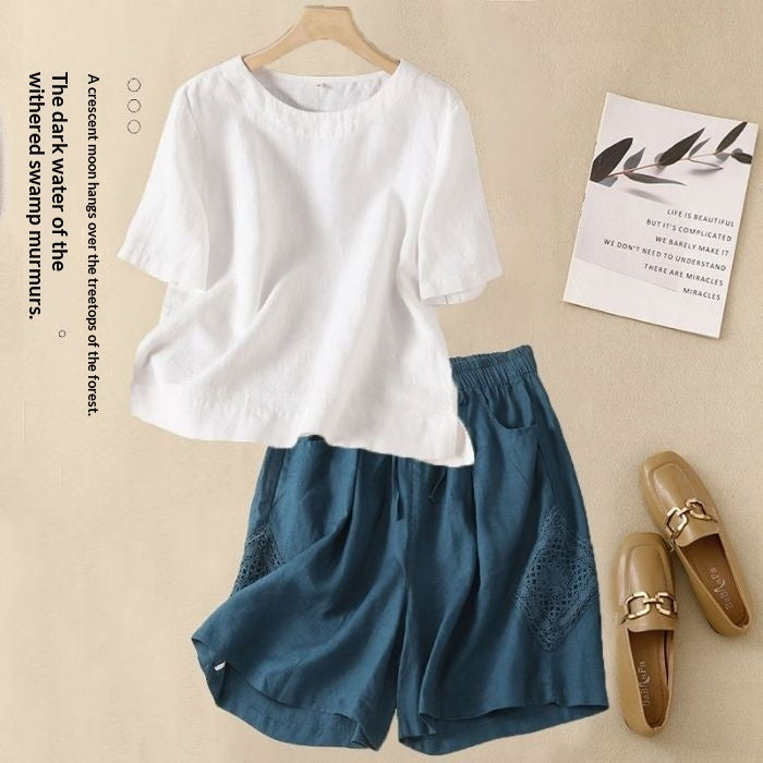 Loose Casual Elastic-waist Shorts Fashion Set