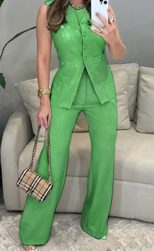 Womens Stylish Form-fitting Solid-color Sleeveless Pantsuit