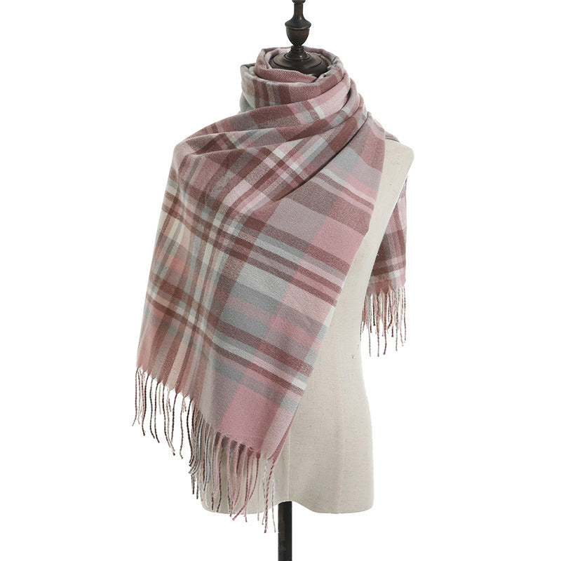 Imitation Cashmere Scarf Plaid Thickened Cold And Warm Tassels