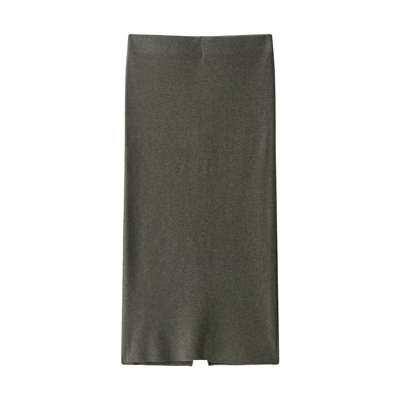 With Belt Diamond Pattern Knitted Coat Midi Skirt Suit