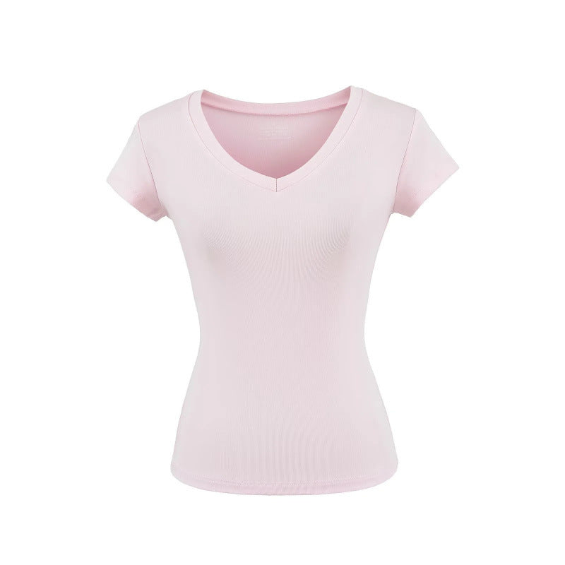 Silk Short-sleeved T-shirt Women's Short Waist-controlled Top
