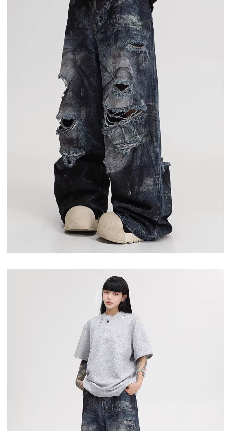 Fashion Trendy Brand Ripped Leisure Jeans For Men And Women