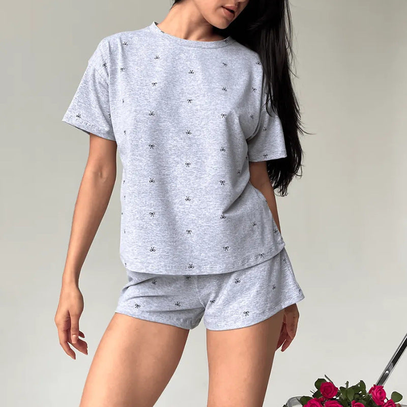 Womens Casual Set Loose And Comfortable Short-Sleeve Top And ShortsPerfect For Home Lounging Or Sleepwear