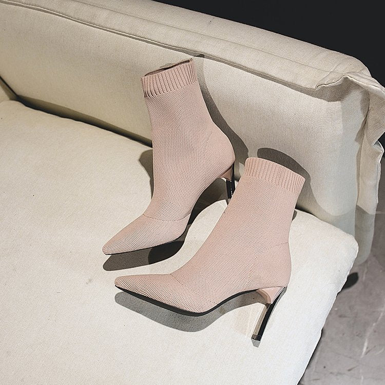 Knitted thick-heeled high-heeled socks