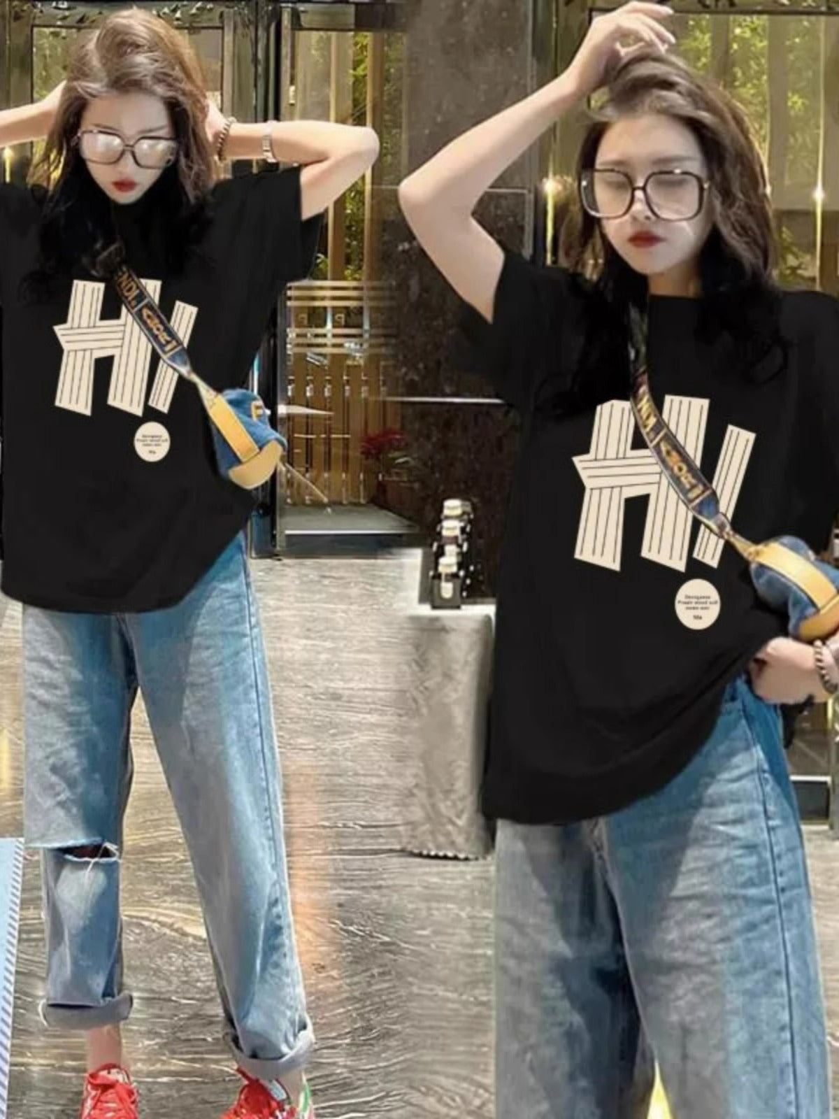 All-matching Letter Print Short-sleeve T-shirt Women's Round Neck Top