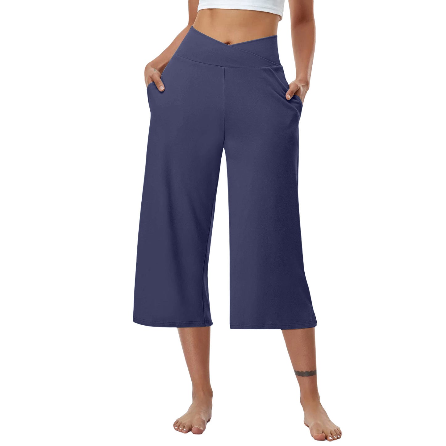 High-Waist Butt-Lifting V-Shaped Waist Wide-Leg Fitness Running Cropped Pants