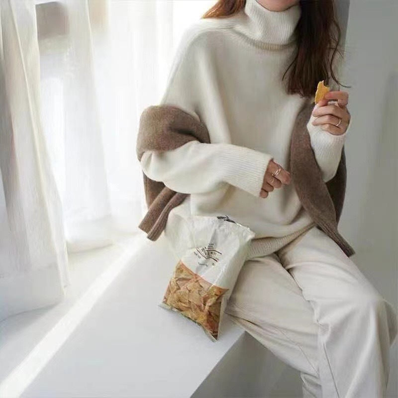 High-neck Women's Loose Versatile Knit Pullover Sweater