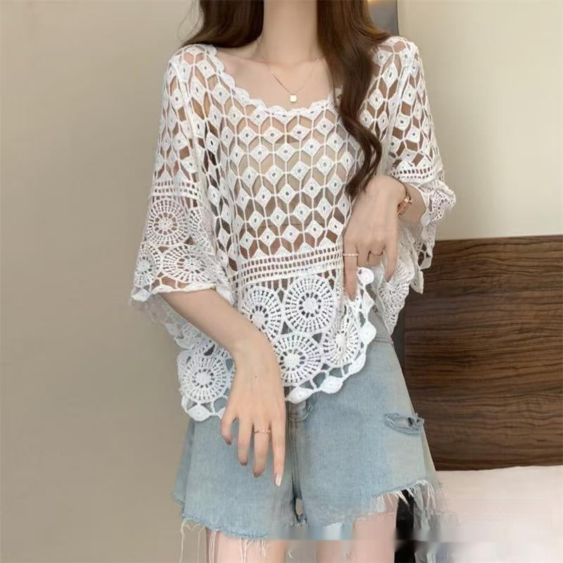 Beach Vacation Hollow-Out Crochet Blouse Top