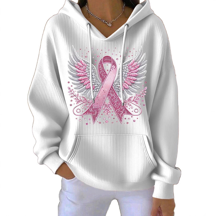Striped Fabric Digital Printed Hooded Long Sleeve Women's Sweater