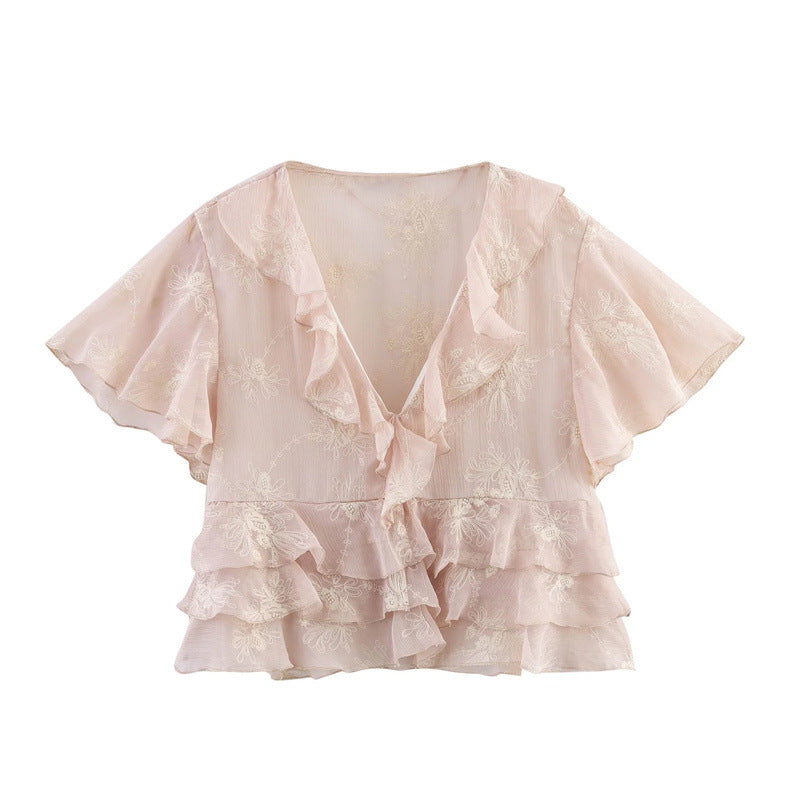 European And American Style Laminated Decoration Embroidered Top