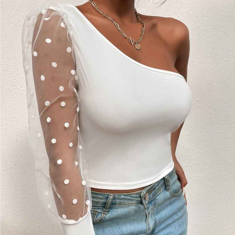 Women's European And American Gauze See-through Wave Dot Half Sleeve
